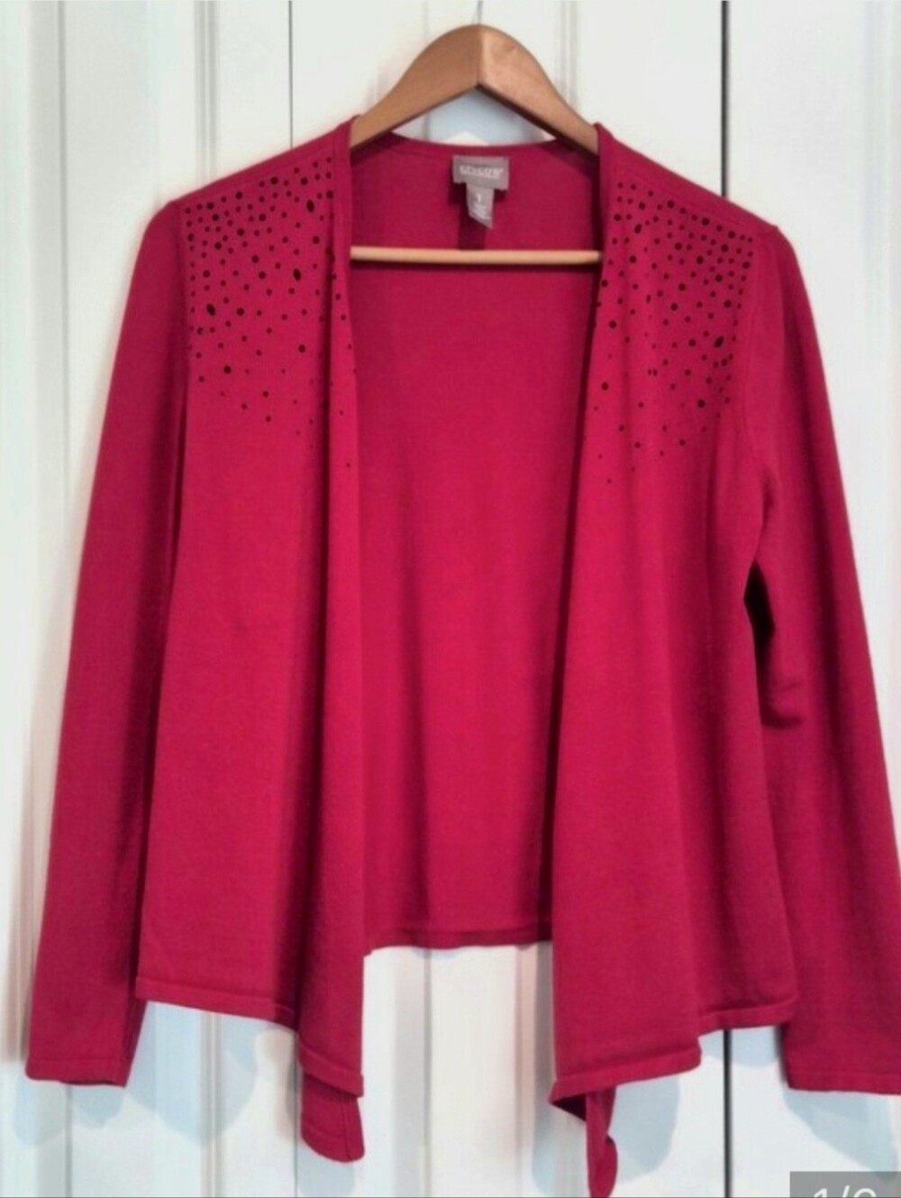 Chico's Beaded Open Front Cardigan Sweater Red Size 1 M Bejeweled Drape Front